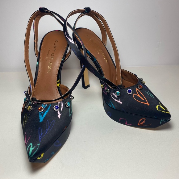 KURT GEIGER NWOT 36 Octavia Embellished Black Platform Heel Multicolor Sandals - Picture 2 of 10